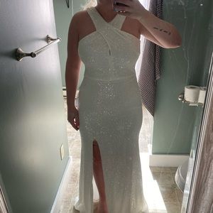 Cross neck prom/wedding dress